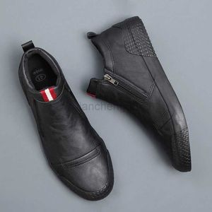 Kleding Schoenen Nieuwe Mannen Lederen Casual Schoenen Lente Herfst Mode Dubbele Rits Trend Hoge Tops Platte Schoenen Cool Loafers Man winter Laarzen L0830