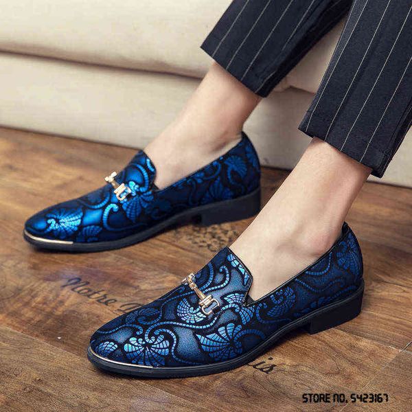 Chaussures habillées nouveaux hommes en cuir pour luxe britannique or bleu motif National Oxfords classique Gentleman mariage bal 220223