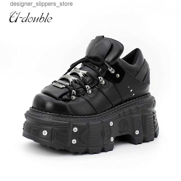 Chaussures habillées Nouveau style punk chaussures pour femmes dentelle et hauteur de talon 6CM chaussures à plate-forme femmes gothique cheville pierre bottes décoration en métal chaussures de sport pour femmes Q240316