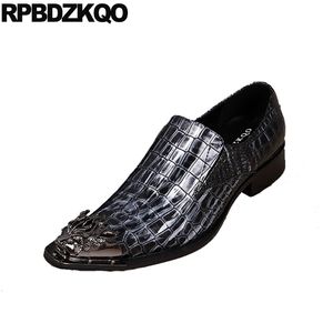 Zapatos de vestir bonitos hombres de cocodrilo con puntas de metal oxfords oxfords de tacón altas del dedo del pie 11 Party salle snake skin 230814