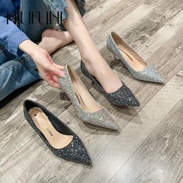 Jurk schoenen niufuni lente herfst bruiloft vrouwen strass crystal hakken pailletten hoge stiletto slip-on pumps mode sexy