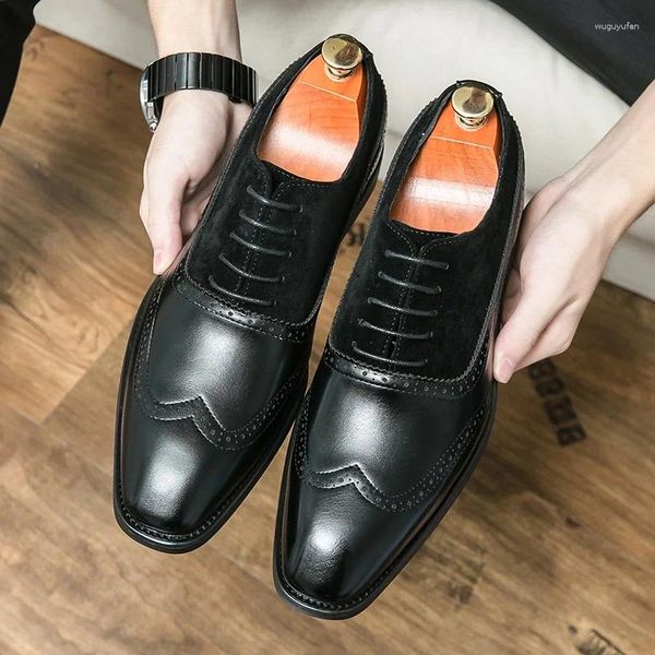 Zapatos de vestir Diseñador novedoso Ante puntiagudo Patchwork Cuero Boda Oxford Formal para hombres Mocasines casuales Calzado de regreso a casa
