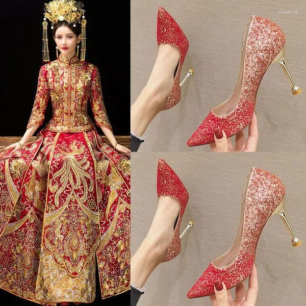 Chaussures habillées roman2024 Red Wed High Heels Stalitto Stietto Séquein polyvalent cristal Bridal Crystal peut être porté à des moments ordinaires