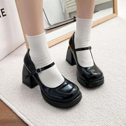 Dress Shoes Office Lady Platform Mary Janes Pumps High Heel Buckle Round Toe Cute JK Cosplay Goth Style Spring Fashion Chunky