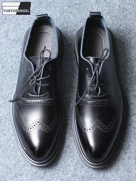 Dress Shoes Office Man Party Toe Toe Formal Brogue Lace Up Vintage Split Spliting Mens Talled Mens Casual
