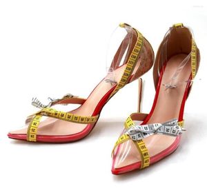 Chaussures habillées Olomlb Femmes Pointy Toe Ruban Mesure Mesquer Decor Clear Transparent Stilettos High Talon Pumps Plus Taille 3443 20222044627