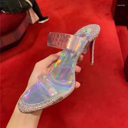 Chaussures habillées ouvertes Open Round High Talon Sandales STILETTO RHINISTON SHIPPERS FRANTS PLIPPERS HE-LETHENNING SEXY Crystal Women Sandalias