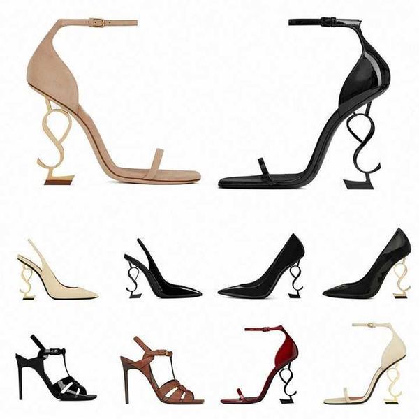 Chaussures habillées Opyum Talons hauts Femmes Chaussures à talons hauts Cuir de luxe Open Toes Party Mariage Noir Rouge Marron Designers 8 10 12cm Chaussure de mode