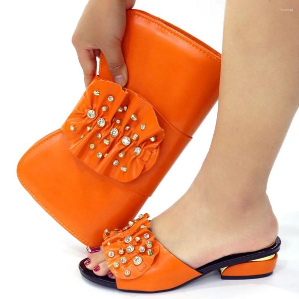 Zapatos de vestir los tacones de naranja y el bolso para las mujeres, las zapatillas africanas, las zapatillas de las zapatillas con el bolso de los bolsos, el embrague de los bolsos, femme CR531