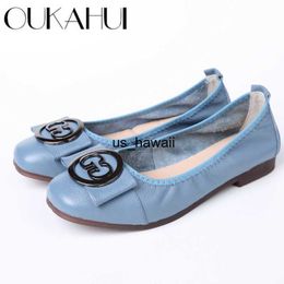 Chaussures habillées OUKAHUI automne femmes ballerines chaussures femmes en cuir véritable métal boucle ronde mode bout carré chaussures pour femmes doux confort T230208