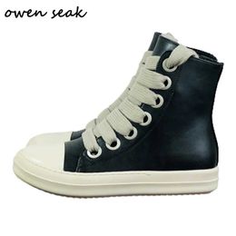 Zapatos de vestir Owen Seak Mujeres Zapatos altos PU Botas de cuero Hombres Lienzo Big Lace Up Zip Entrenadores de lujo High Street Black Red SneakersL2403