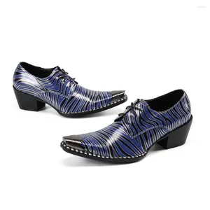 Zapatos de vestir Oxford Azul Charol Lujo Italiano Hombre Tacones altos Punta puntiaguda Raya Formal