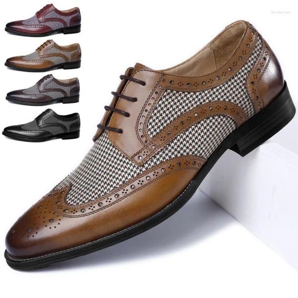 Zapatos de vestir Oxfords Brogue Patchwork de cuero de los hombres Formal de negocios para hombres Mocasines retro Hecho a mano Wingtip Man Oxford