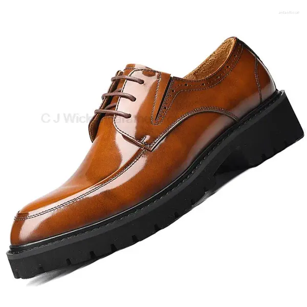 Chaussures habillées oxfords derby geais de cuir authentique Black Brown Fashion décontractée Point Toe Formal Business Male Wedding