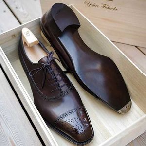 Dress Shoes Oxfords For Men Brown Business Lace-Up Pu Office Brogue Dress Shoes Zapatos de Vestir Hombre 230419