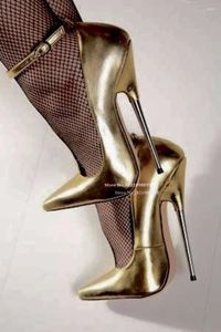 Dress Shoes Patent LeThe Super Metal High Heel Club Pumps Women Pointy Toe enkel Buckle Riem Bevestiging Stiletto Heeled