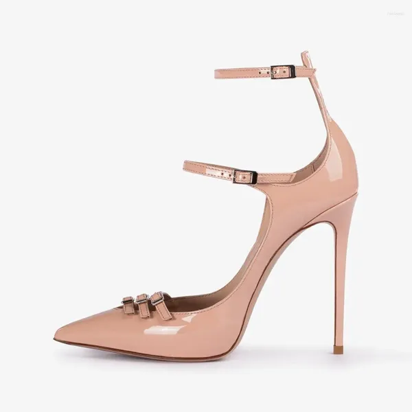 Chaussures habillées en cuir verni boucle de fixation pompes à lanières bout pointu rose élégant avec talons aiguilles noir léopard femmes talon haut