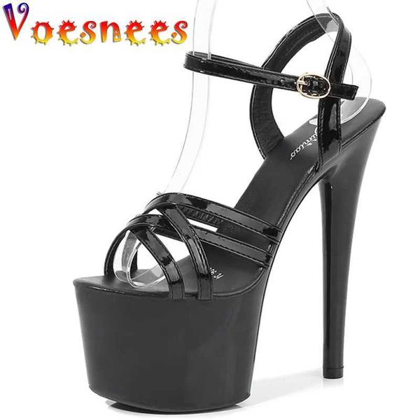 Chaussures habillées en cuir verni Stripper Talons Filles Chaussure pour Party Club Femmes Sexy Show Sandales 15 17 CM Haute Plate-forme Pompes H240325