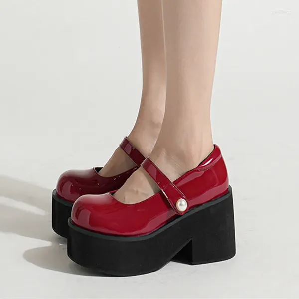 Zapatos de vestir Patente de cuero vino rojo encantador tamaño grande 42 plataforma tacones altos moda 8 cm cuña sin