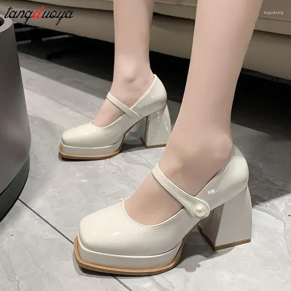 Chaussures habillées Plateaux de punk gothiques Pearl Mary Jane Jane Fashion Ladies Uniforme épais High Heel College Lolita Pumps