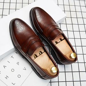 Chaussures habillées Penny Mocassins Hommes Casual Slip sur Cuir Grande Taille 38-46 Brogue Sculpture Mocassin Conduite Partydf2