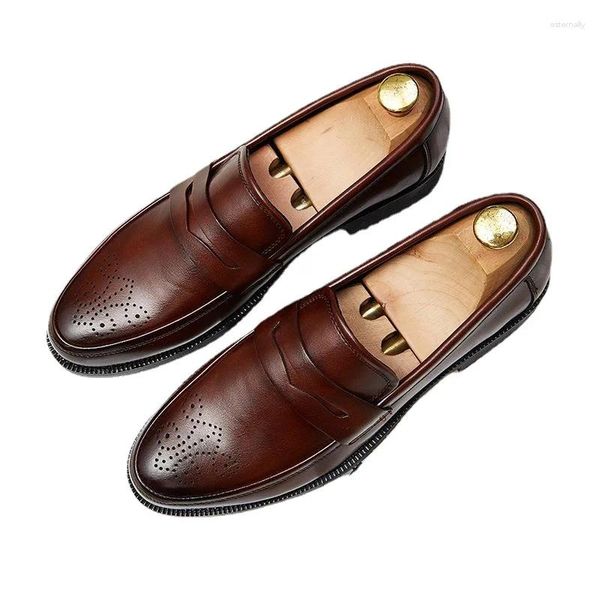 Chaussures habillées Penny Mocassins Hommes Casual Slip sur Cuir Grande Taille 38-46 Brogue Sculpture Mocassin Conduite Partie