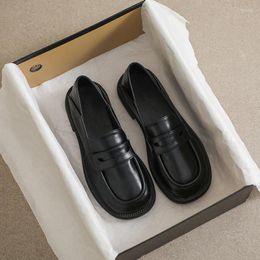 Zapatos de vestir, mocasines Penny para mujer, cuero de vaca genuino, punta redonda, diseño de costura sin cordones, planos cómodos para mujer, informales, de alta calidad