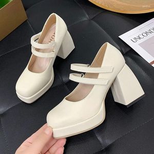Geklede schoenen Petite dames White Magic Tape Hoge hakken Comfortabele dikke hak Mary Jane-stijl Geen vermoeide voeten 2024