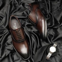 Robe chaussures Phenkang hommes véritable Wingtip cuir Oxford bout pointu lacets Oxfords Brogues plate-forme d'affaires de mariage