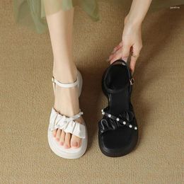Zapatos de vestir Phoentin elegantes sandalias cómodas de mujeres perlas gruesas para mujer 2024 Llegada tacones medios ropa de verano ft3371