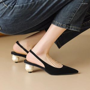 Chaussures de robe Phoentin pointu sandales d'été dames 2024 étranges talons moyens femmes slingbacks pompes fête noir argent FT2326