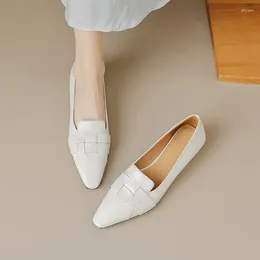 Chaussures de robe Phoentin Femmes Véritable Cuir Weave Mocassins Office Lady Confortable Doux Élégant Pointu Toe Wedge Talons Bas Beige Pompes FT2814