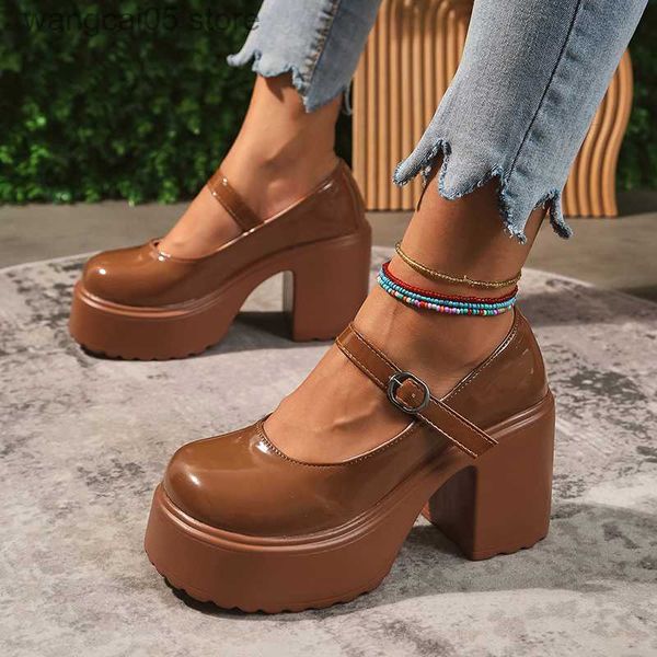 Chaussures habillées plate-forme rose chunky talons hauts pompes femmes 2023 bretelles de cheville d'automne mary jane lolita chaussures femme plus taille 42 chaussures de fête mignonnes t230818