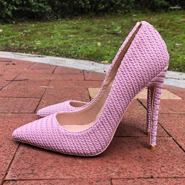 Robe chaussures rose femmes tissu tissé bout pointu pompes à talons aiguilles dames mariage demoiselles d'honneur 8cm 10cm 12cm talons hauts taille 33-45