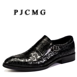 Chaussures habillées pjcmg Boucheurs en noir / rouge enracinement Hobe en cuir authentique Slip-on sculpté à bout pointu Mariage Casual Business Shoes de mariage 230817