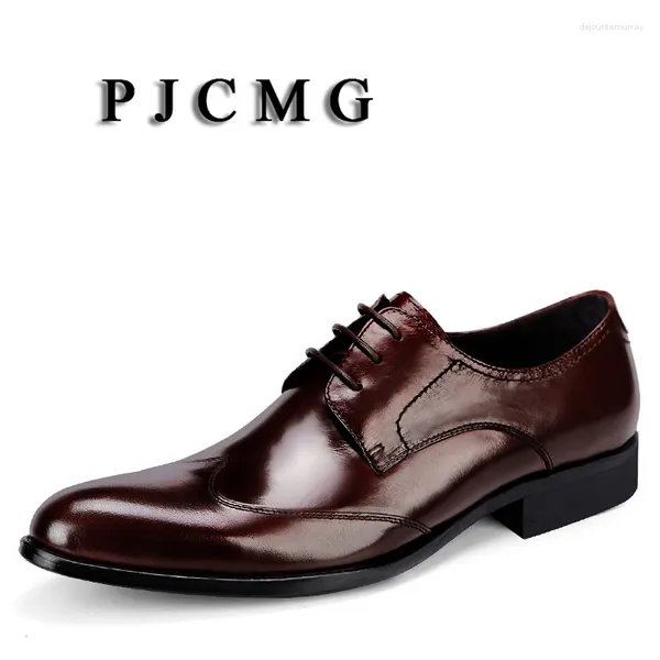 Robe chaussures PJCMG confortable noir/rouge en cuir véritable à lacets bout pointu homme plat décontracté classique mariage gentleman