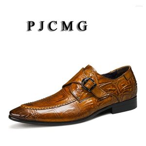 Robe chaussures PJCMG mode Crocodile Design fait à la main en cuir véritable Slip-on bout pointu noir/marron hommes d'affaires Oxford