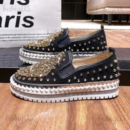 Geklede schoenen Platform Loafers Vrouw Flats Luxe schoenen Bling Strass Naaien Trendyol Instapper Blote voeten Dames Casual Naakte meisjes Echt T231117