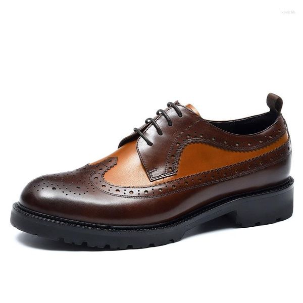 Chaussures habillées plate-forme hommes luxe Style italien en cuir véritable marque Designer couleur mélangée Brogues mariage pour homme