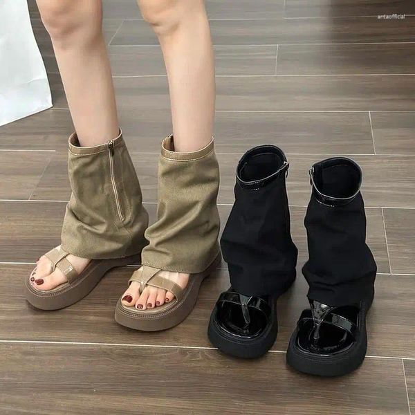 Zapatos de vestir Plataforma Sandalias romanas Mujer 2024 Malla de verano Chanclas transpirables Pantalones Botas