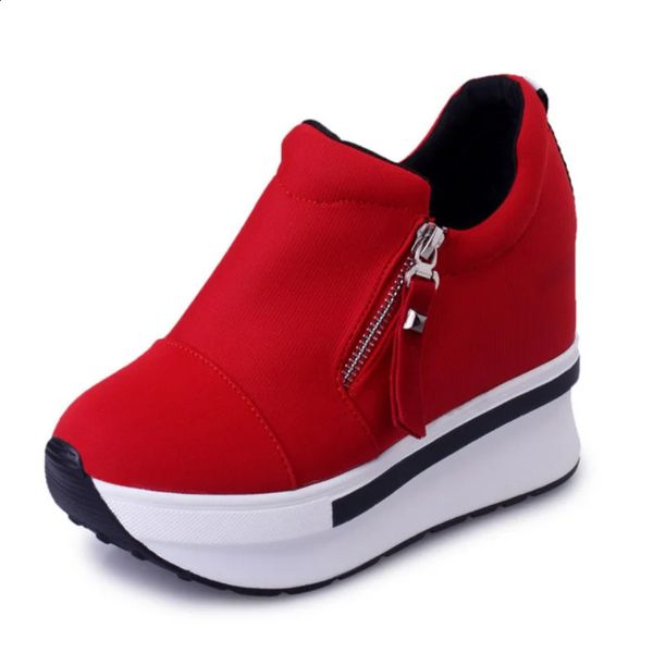 Chaussures habillées Plate-forme Baskets Femmes Rouge Casual Confortable Talon Caché Chaussure Noir Toile Chaussures Talons Compensés Sneaker Tenis De Mujer 231030