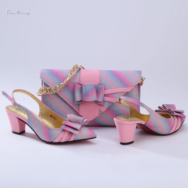 Chaussures habillées PM 2024 Italien Design Arrivée Sandales de style africain Pink Nigerian Women's High Heels Party Wedding Fashion Shoe Sac