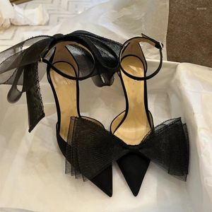 Geklede schoenen Puntige hak Sandalen Zwart Voor Dames Gesp Beige Lente Comfort 2023 Hoge Meisjes Sexy Stiletto Strik Gesloten Rubber Maar