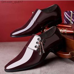 Dress Shoes Pointed Toe leather shoes business formal shoes Men's bright casual shoes wedding shoes Plus size 38-48 Oxford Z230809
