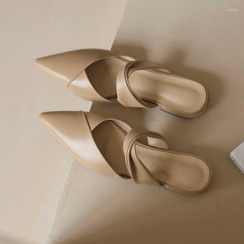 Dress Shoes Pointed-toe Low-heel Slip-on Mules Simple Style 2023 Temperament Streetwear Basic Solid Color Women's High Heels Pumps