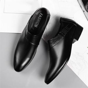 Chaussures habillées bout pointu hommes en cuir mode automne talon bas sans lacet couleur unie simple formel Oxfords britannique décontracté unique 230927