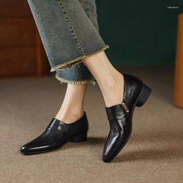 Geklede schoenen Puntschoen Mid-hak Pumps Vierkant Casual 2024 Hoge kwaliteit Dames Slip-on Lente/herfst Naaien Effen Volwassen