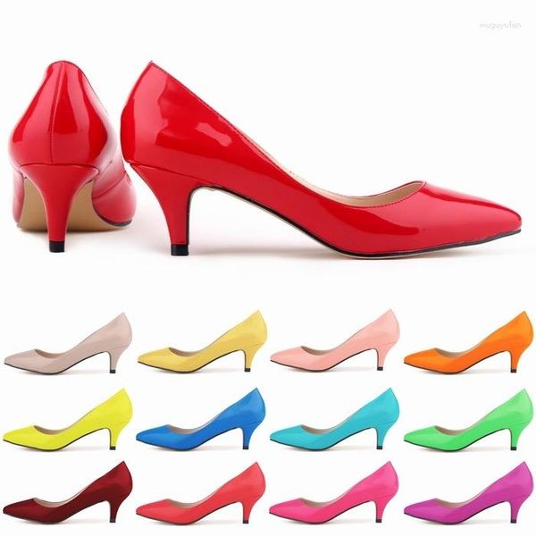 Chaussures habillées bout pointu en cuir verni femmes pompes 6cm talon pointu concis dame bureau automne peu profond rouge talons hauts femme mariée