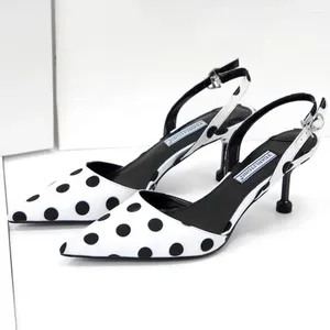 Geklede Schoenen Polka Dot Gladiator Sandalen Dames Zwart/wit Gemengde Kleur Puntige Zomer Hoge Hakken Achterband Dunne Hakken Sandalias Y830