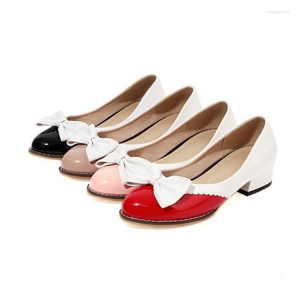 Zapatos de vestir princesa bombas de arco blanco tacones de 3 cm dedo del pie redondo lindos slip-ons para fiestas sales mujer zapatos 2023 en rosa rojo